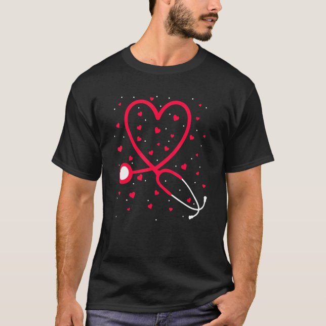 Nurse Valentine's Day Heart Stethoscope T-Shirt (Front)