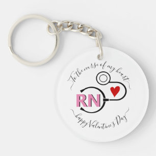 Nurse Valentines Day stethoscope pink RN Key Ring