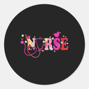 Nurse Valentines Day Valentine Scrub Top Women Scr Classic Round Sticker