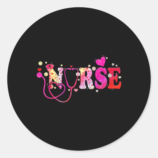 Nurse Valentines Day Valentine Scrub Top Women Scr Classic Round Sticker (Front)