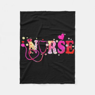 Nurse Valentines Day Valentine Scrub Top Women Scr Fleece Blanket