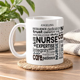 Nurse Values Wraparound Black Text Personalised Coffee Mug