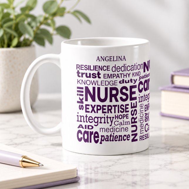Nurse Values Wraparound Purple Text Personalised Coffee Mug (Creator Uploaded)