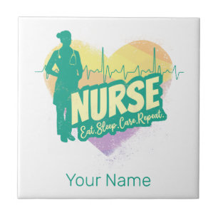 Nurse Vintage Design with Heartbeat Motif Tile