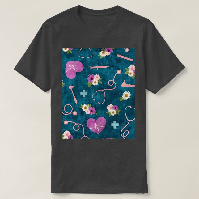 Nurse Wallpaper Floral T-Shirt (Design Front)