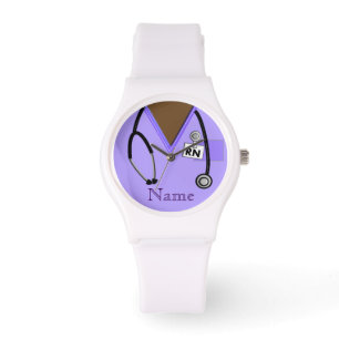 Nurse Watch Scrub Top Stethoscope Purple