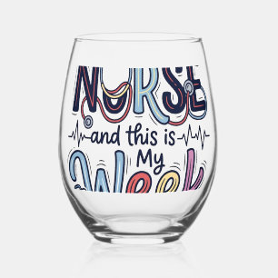 Nurse Week Vintage Typography Shirt Design_1 Stemless Wine Glass