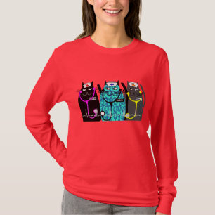 Nurse Whimsical Cat Art Shirts  "Cat-ty Nurses"