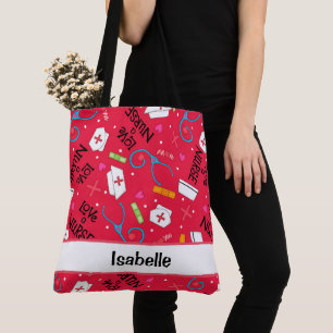 Nurse Whimsy Medical Art Red Name Personalised Tote Bag