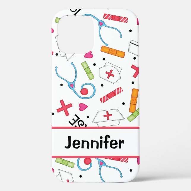 Nurse Whimsy Medical Art White Name Personalised Case-Mate iPhone Case (Back)