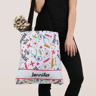 Nurse Whimsy Medical Art White Name Personalised Tote Bag