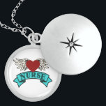 Nurse Winged Heart Locket Necklace<br><div class="desc">THANK YOU FOR CHECKING OUT MY DESIGN! :-) I believe this graphic pretty much says it all. Nurses truly are angels! To all you Nurses out there... Thank you for all you do! :p -- -- PLEASE NOTE: You can edit the design by adding background colour, as well as move...</div>