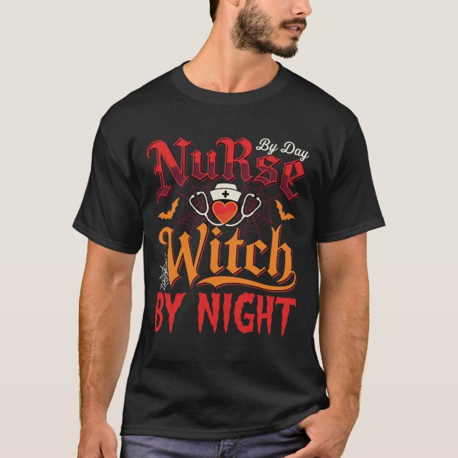 Nurse Witch By Day Halloween Vector T-Shirt (Front)