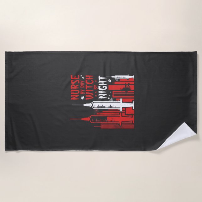Nurse Witch Halloween Skyline Design_1 Beach Towel (Front)
