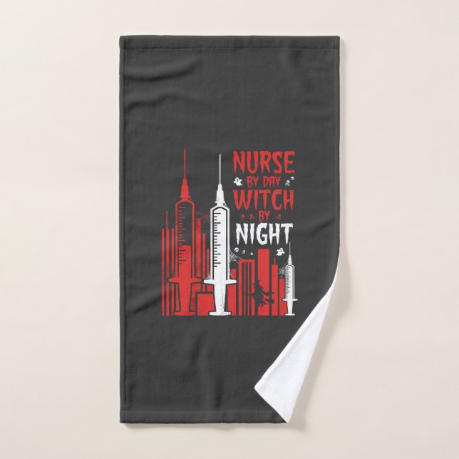 Nurse Witch Halloween Skyline Design_1 Hand Towel (Hand Towel)