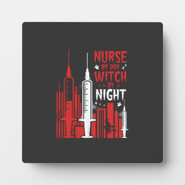 Nurse Witch Halloween Skyline Design_1 Plaque (Front)