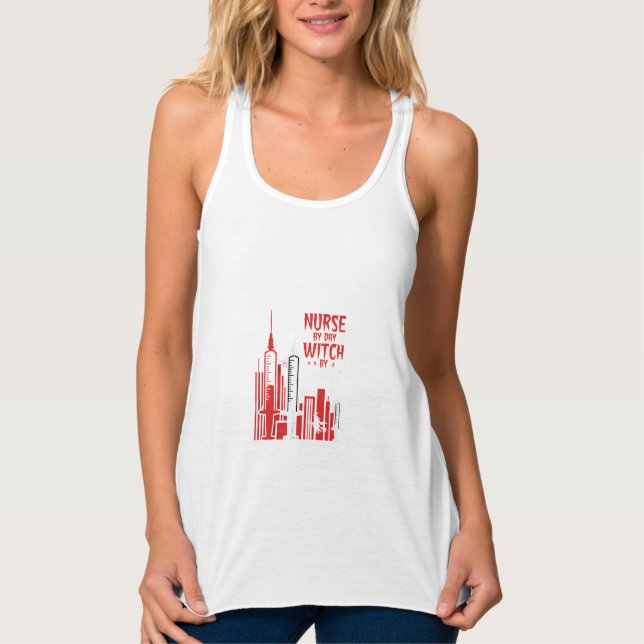 Nurse Witch Halloween Skyline Design_1 Singlet (Front)