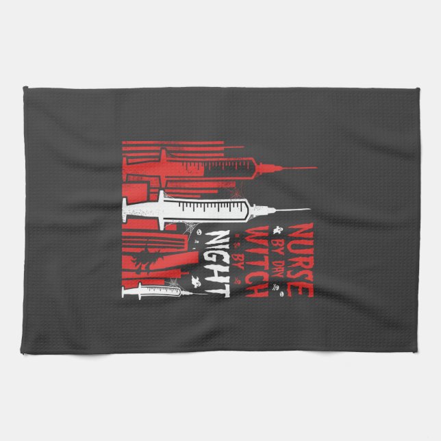 Nurse Witch Halloween Skyline Design_1 Tea Towel (Horizontal)