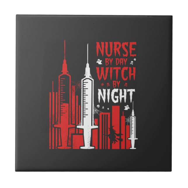 Nurse Witch Halloween Skyline Design_1 Tile (Front)