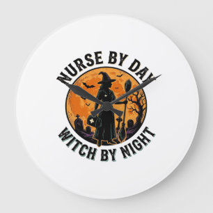 Nurse Witch Halloween Vintage Spooky Shift Design Large Clock