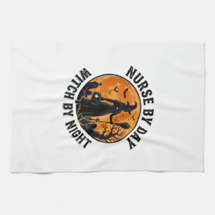 Nurse Witch Halloween Vintage Spooky Shift Design Tea Towel