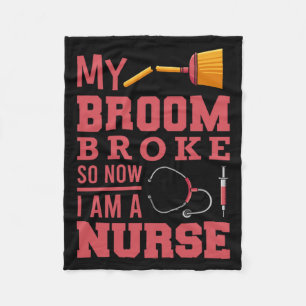 Nurse witches broom fleece blanket