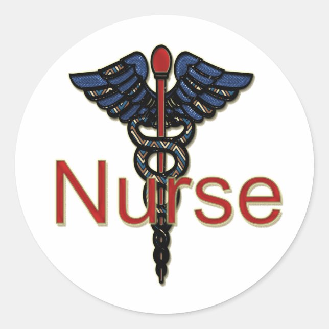 Nurse with Caduceus Classic Round Sticker (Front)