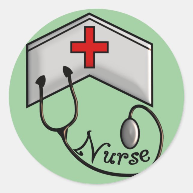 Nurse with EMBOSSED CAP & STETHOSCOPE Classic Round Sticker (Front)