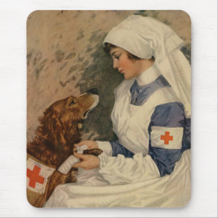 Nurse with Golden Retriever 1917 Vintage WW1 Mouse Pad