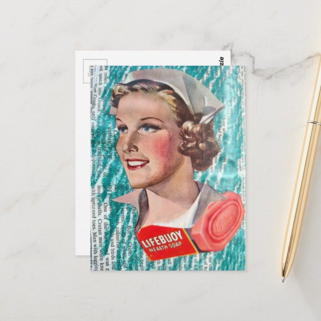 Nurse with health soap from 1930s era collage postcard (Front/Back In Situ)