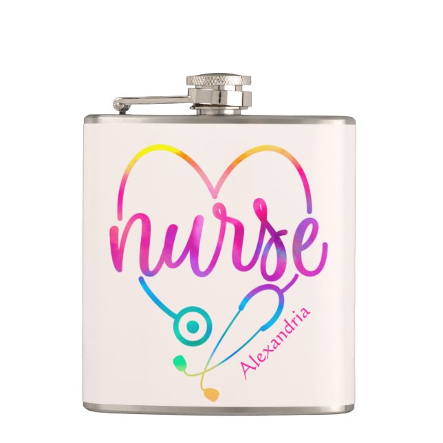 "Nurse" with Heart-Shaped Stethoscope Hip Flask (Front)
