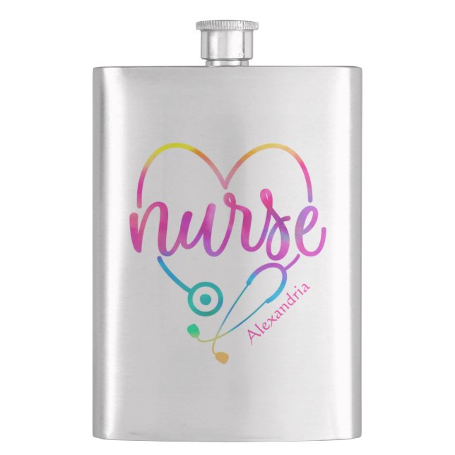 "Nurse" with Heart-Shaped Stethoscope Hip Flask (Front)