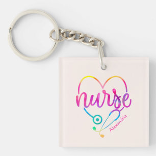 "Nurse" with Heart-Shaped Stethoscope Key Ring