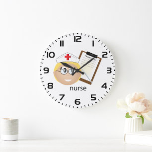 Nurse With Medical Records Large Clock