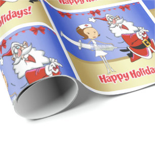 Nurse With Santa Christmas Holiday Wrapping Paper