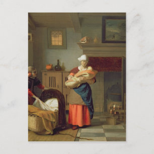 Nursemaid with baby in an interior postcard