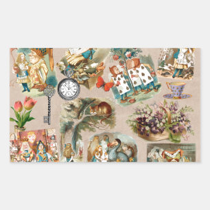 Nursery Alice Colourful 1800s Classic Wonderland  Rectangular Sticker