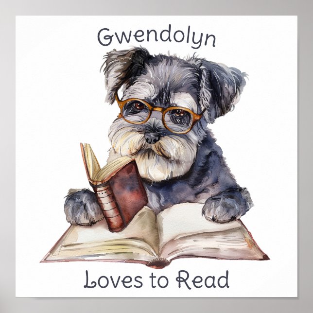 Nursery Art Poster Dog Reading a Book  Personalise (Front)