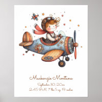 Nursery Artwork Child Flying Plane Personalised