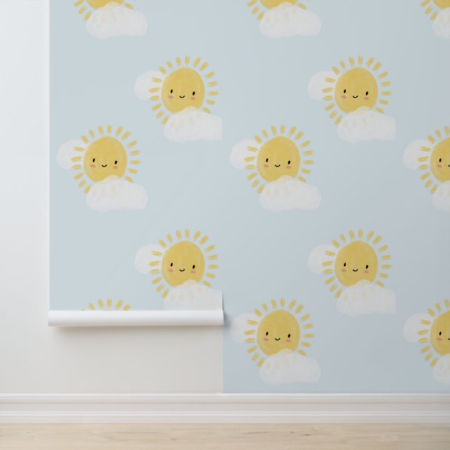 Nursery Baby Neutral Cute Sunshine Kids Bedroom Wallpaper (Application)