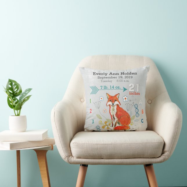 Nursery Birth Record  Fox Cool Grey Hipster Baby Cushion (Chair)