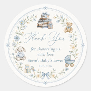 Nursery Blue Floral Baby Shower Sticker