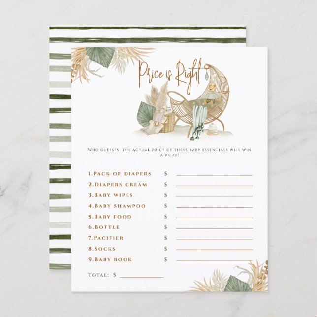 Nursery Boho Modern Baby Shower game (Front/Back)