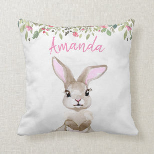 Nursery Child Room Bunny Floral Personalized Cushion