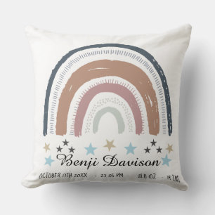 Nursery Cushion Birth Record Rainbow Stars