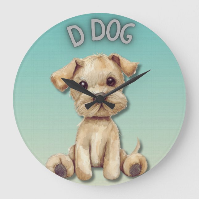 Nursery Design: Dog & D Dog Accent Text Large Clock (Front)