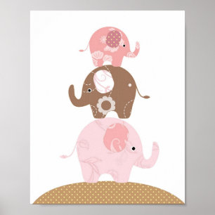 Nursery elephant art girls poster