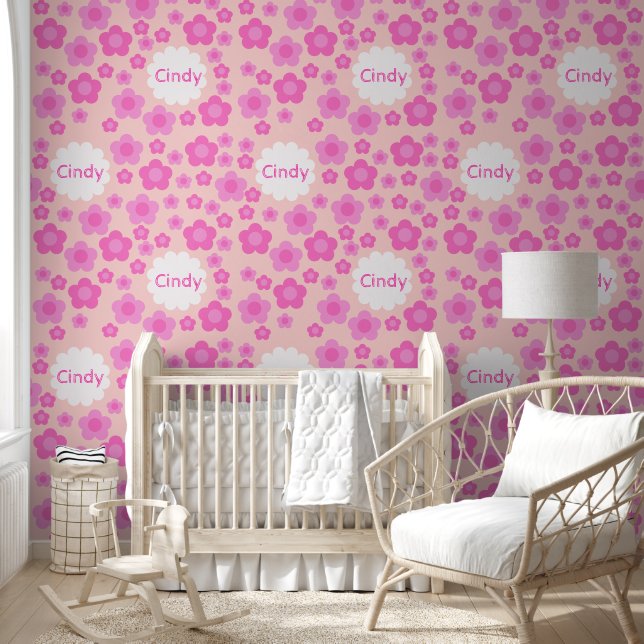 Nursery Girly Pink Flowers Pattern Name  Wallpaper (Kids)
