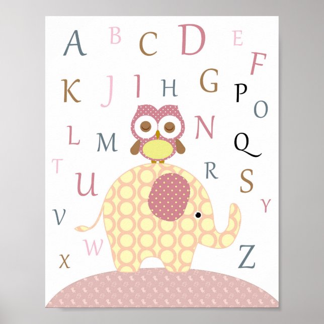 Nursery owl alphabet art poster (Front)