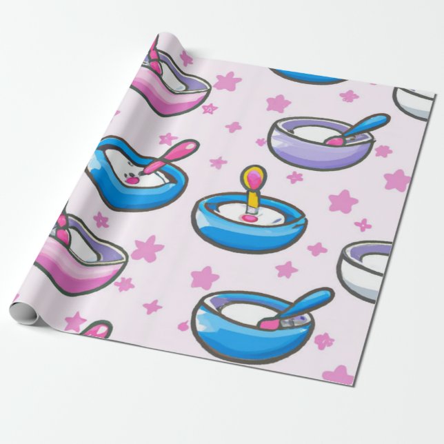 Nursery pattern cute baby feeding bowls in cartoon wrapping paper (Unrolled)